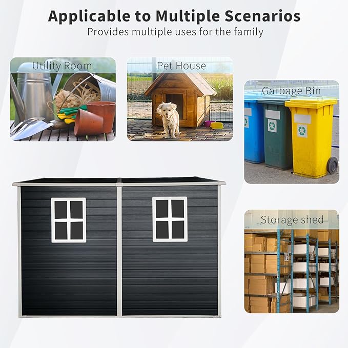 Ball & Cast 8x4 FT Resin Outdoor Storage Shed with Waterproof Floor and 2 Window,Garden Organizer Tool House w/Lockable Doors & Ventilation,Cabinet for Patio,Lawn,Black