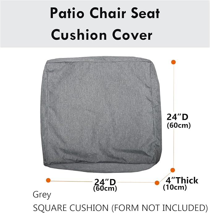Patio Seat Cushion Covers,Washable Slip Covers Replacement,Waterproof Outdoor Furniture Chair Cushion Pillow Seat Cover for Couch,Garden,Sofa,Gray,24"×24"×4"(4 Covers Only)