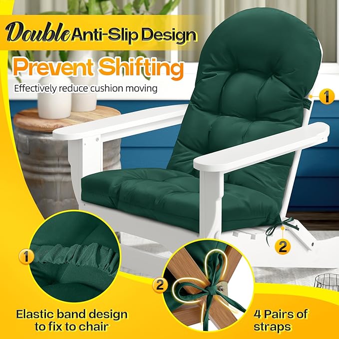 MAGIC ELEPHANT Adirondack Chair Cushion, Memory Foam Outdoor Chair Cushion, Water-Repellent Thick High Back Patio Rocking Chair Pad Seat Cushion Replacement (Green)