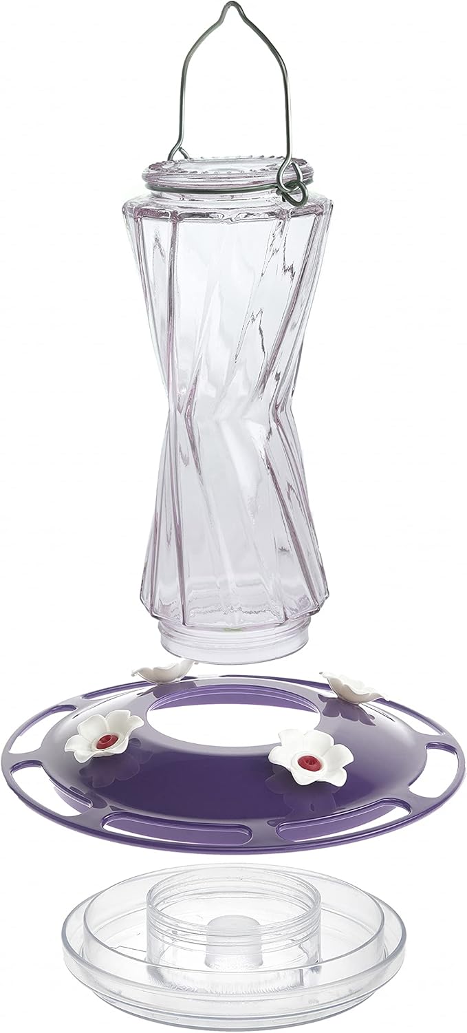 More Birds Bohemian Hummingbird Feeder, Glass Hummingbird Feeders for Outdoors, 4 Feeding Stations, 20 Ounces, Purple