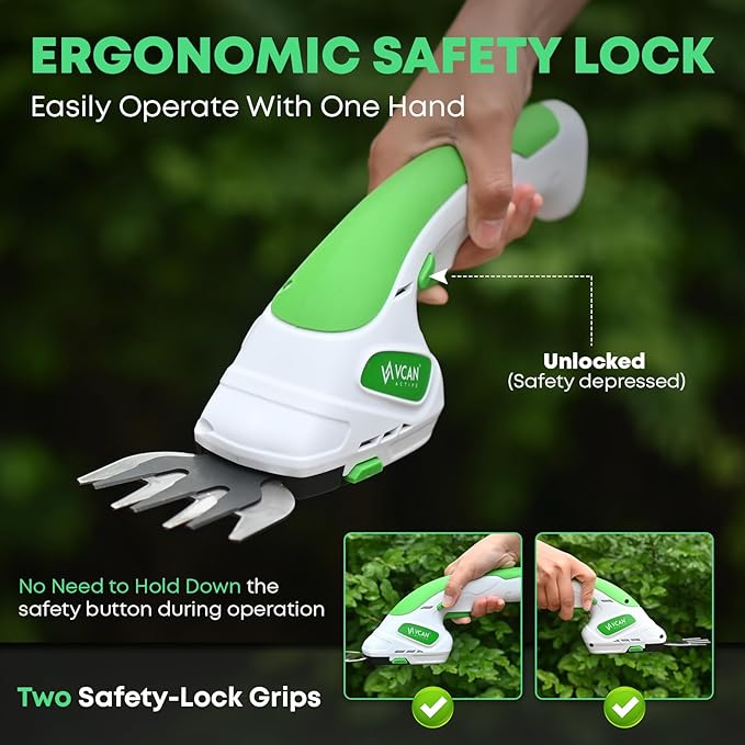 2-in-1 Cordless Hedge Trimmer, Handheld Hedge Trimmer & Cordless Grass Shear with 2.0Ah Rechargeable Battery and Type-C Cable – Electric Grass Trimmer for Garden, Yard, and Lawn