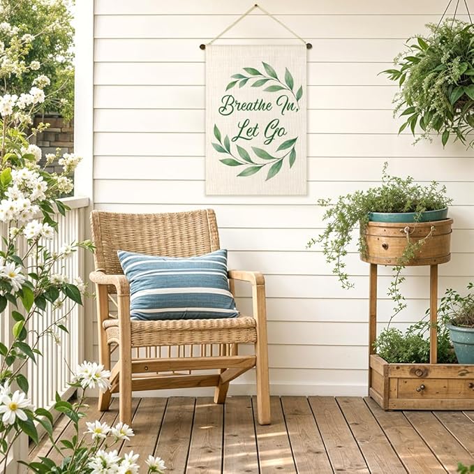 Breathe In Let Go Garden Flag Double-Sided Yard Outdoor Decoration 12x18 Inch, Calm Yard Outdoor Decoration Garden Flag Mental Health Home Banner, Therapy Patio Mindful Banner, Positive Gifts