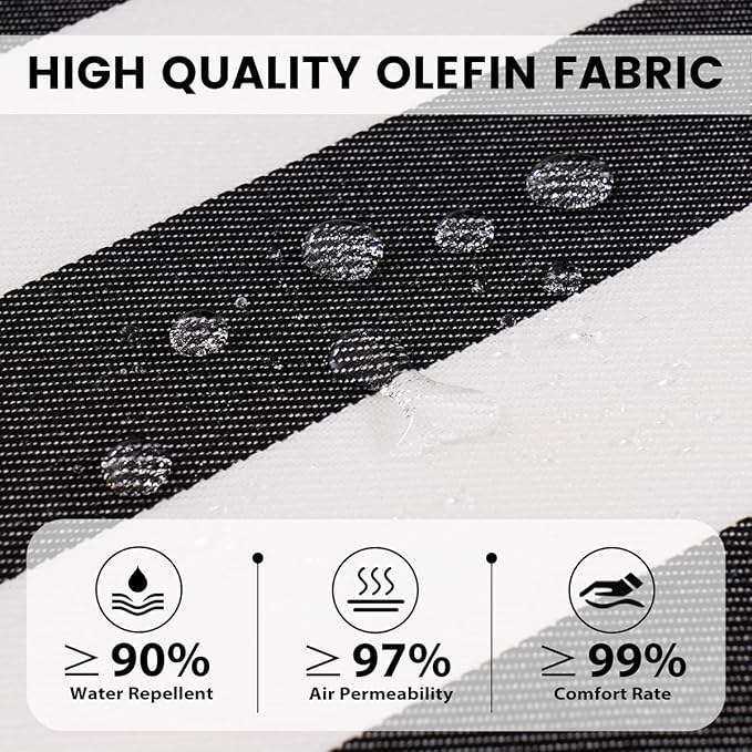 Sundale Outdoor Olefin Chaise Lounge Cushion Set of 2, Water-Resistant Patio Lounge Chair Cushion, Thick Lounger Pad with 4 Straps Cabana Stripe Black, 72 x 21 x 4 Inches
