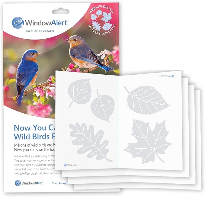 WindowAlert Leaf Medley Anti-Collision Decal 4 Pack - UV-Reflective Window Decal to Protect Wild Birds from Glass Collisions - Made in The USA