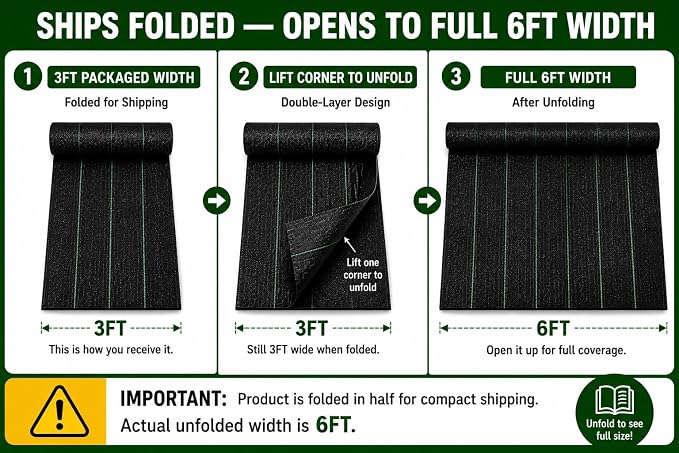 EXTRAEASY 6ft x 300ft Weed Barrier Fabric, Heavy Duty Landscape Fabric, 3.2oz Weed Control Fabric, Tear-Resistant Weed Blocker Ground Cover for Garden, Gravel, Driveway, Flower Bed