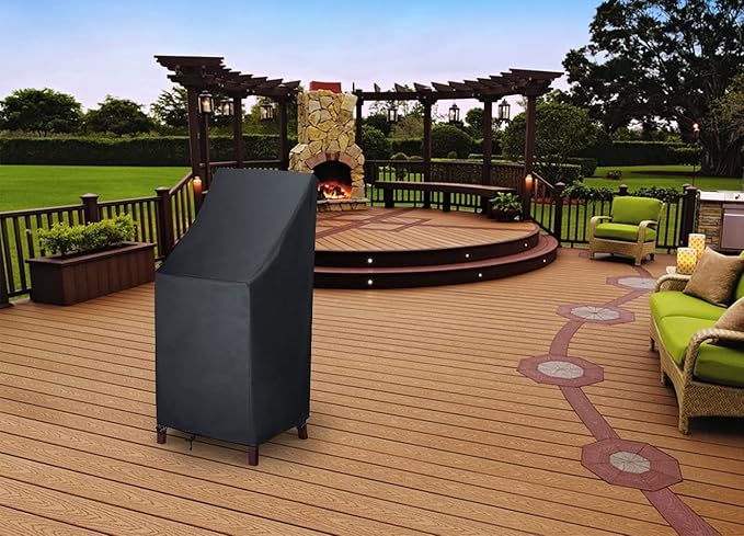High Back, Stackable Outdoor Chair Covers, 600D Oxford Waterproof Heavy Duty Tall Barstool Covers, Storage Bag Included, 27W x 27D x 49H Inches,1 Pack