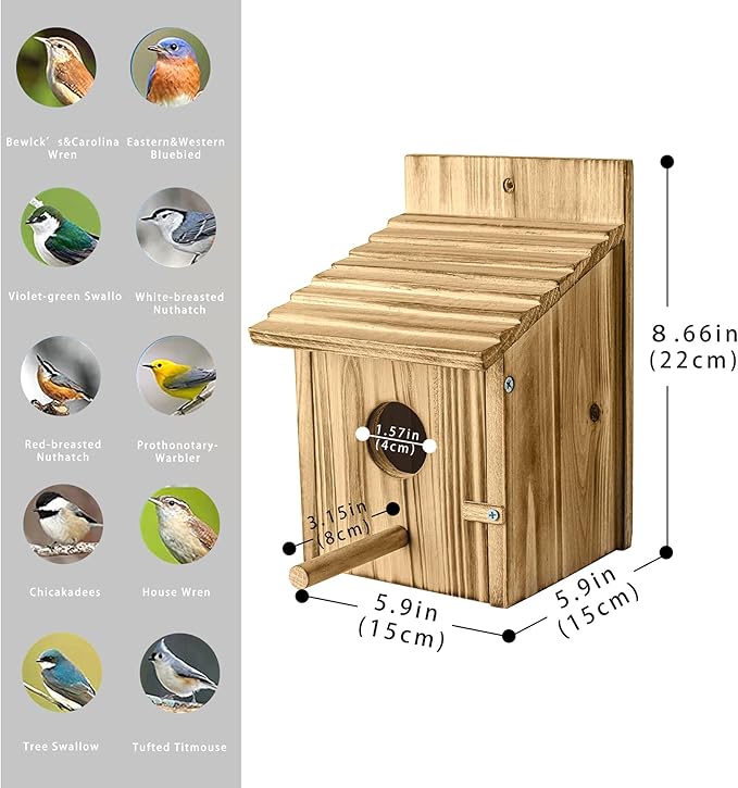 Bird Houses for Outside，Wooden Birdhouse with Open House Design - Perfect Nesting Box for Bluebirds - Assembly Required - Ideal for Outside - Blue Bird House for Outdoor Clearance