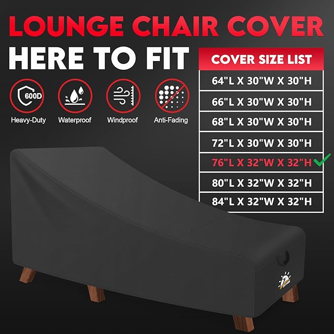 Zettum Outdoor Lounge Chair Cover 2 Pack - Waterproof Patio Chaise Lounge Chair Cover, 600D Fade-Resistant Outdoor Seating Covers For Pool Lounge Chair, Lawn Bench Furniture 76 x 32 x 32 Inch