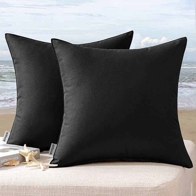 MIULEE Pack of 2 Decorative Outdoor Waterproof Pillow Covers Square Garden Cushion Sham Throw Pillowcase Shell for Spring Patio Tent Couch 18x18 Inch Black