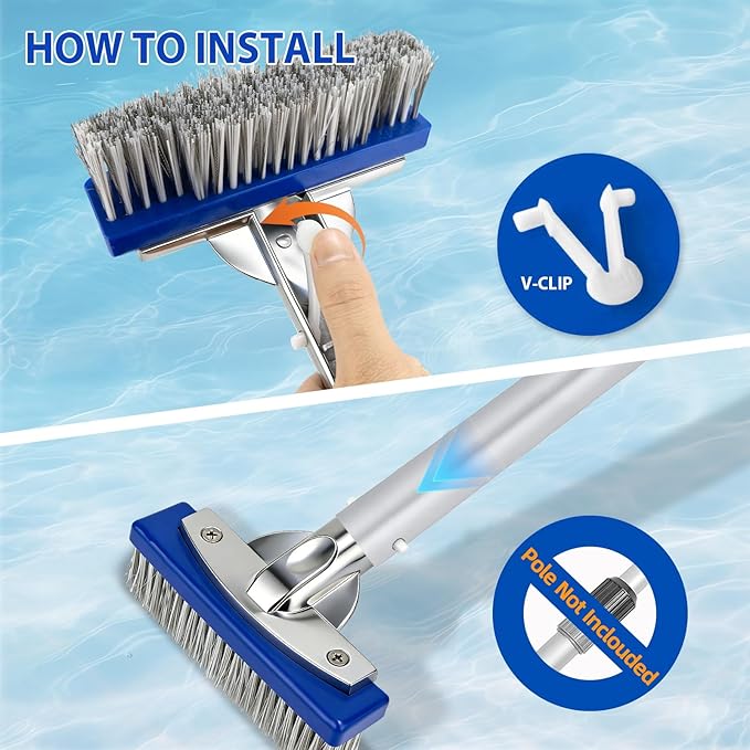 5-Inch Pool Brush Head - Combo Nylon & Stainless Steel Wire Bristles, Heavy Duty Metal Pool Brushes for Extra Scrubbing Power, for Cleaning Inground Pool Tiles, Concrete, Walls, Floor, Steps, Corners