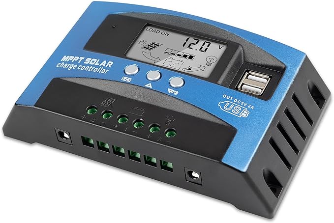 100A MPPT Solar Charger Controller 12V/24V Auto Intelligent Regulator with LCD Display/Dual USB Port/Adjustable Parameter/3 Load Modes Fit for Lead-Acid, Lithium-Ion and Lithium Iron Phosphate Battery