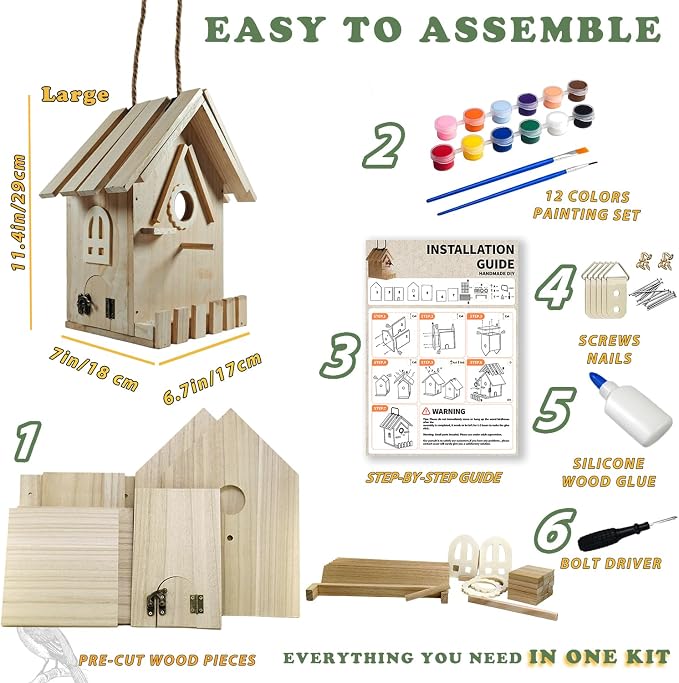 Large Wood Bird Houses for Outside Clearance,Woodworking Adult Crafts & DIY Bird House Kit, Build it Yourself Birdhouse for Adults and Kits, Hanging Birdhouse for Garden Yard Decor Gifts (1 Pack)