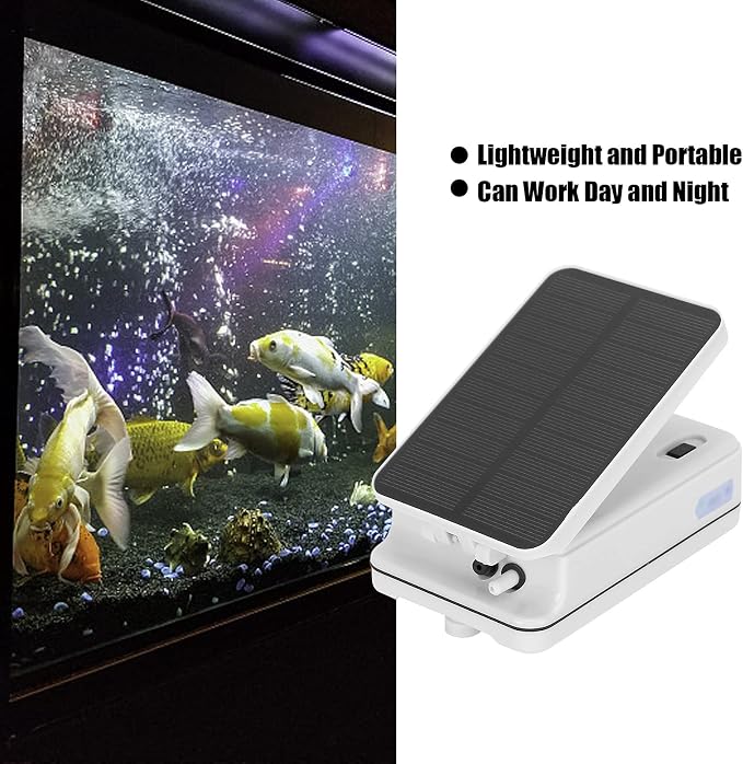 Solar Air Pond Pump, Portable Solar Fish Oxygen Pump, 2200mAh Large Capacity Battery Overcharge Protection Air Pump