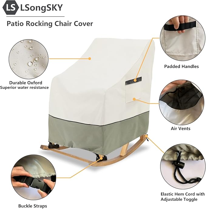 Patio Rocking Chair Cover 2-Pack,Rocking Chair Covers for Outdoor Furniture, 27.5W x 32.5D x 39H Inch,Rocking Chair Covers Waterproof,White&Grayish Green