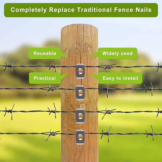 Insaga Reusable Fence Fasteners, 50pcs for Wire Fence, Fencing Staples with Wire Fixer for Softwoods, Metal Grid Compatible