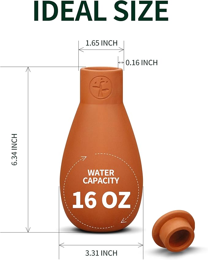 Soilagua 16 oz Ollas Self Watering Terracotta Pots, Olla Plant Watering Globes, Self Watering Planter Insert for Outdoor & Indoor Plants, Vacation Watering Devices Spikes Waterer System, 2 Pack