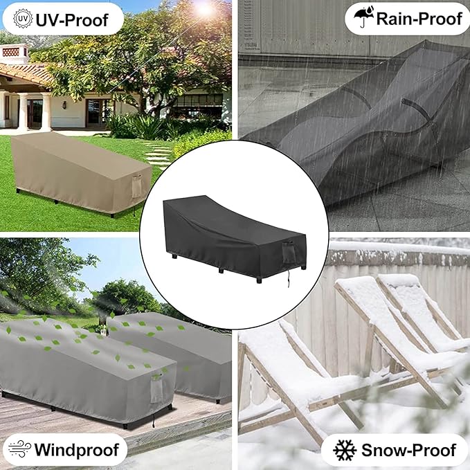OutdoorLines Outdoor Waterproof Patio Chaise Lounge Chair Cover - UV Resistant Lounger Covers Heavy Duty Weatherproof Patio Sofa Furniture Covers, 1 Pack, 84Wx32Dx32H Inches, Black