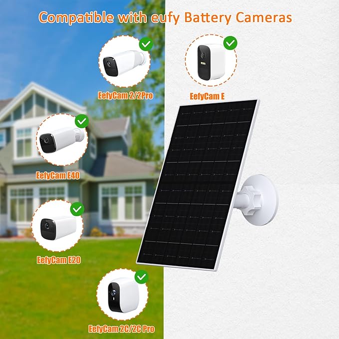 7W Solar Panel for Security Camera, Solar Panel Charger Compatible with Eufycam 2C/2C Pro/2/2 Pro/E20/E40/E, USB Solar Panel with USB-C Port, with Micro USB Connector & Rubber Plug