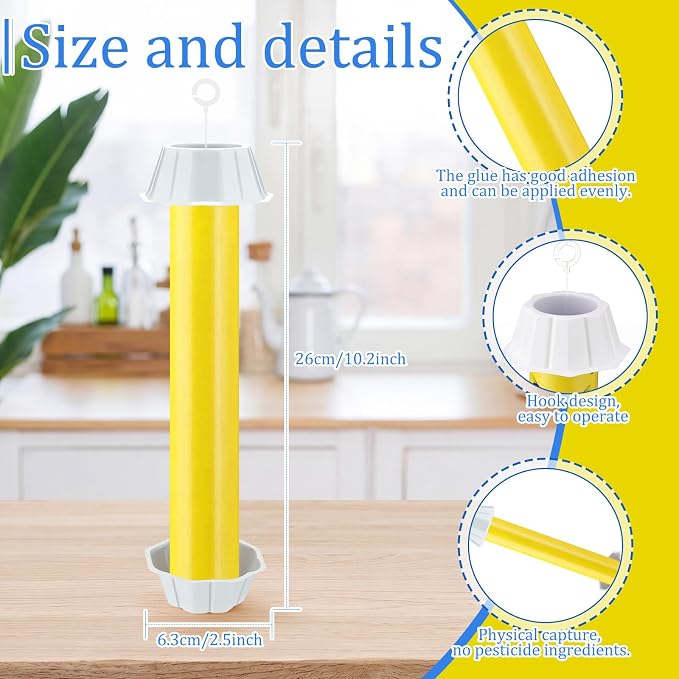 Qualirey 8 Pcs Sticky Fly Trap Fly Stick Indoor Outdoor Long Lasting Hanging Flies Bug Catcher Paper Tape Strips with Hook for Wasps Gnats Bug Insects Fruit Flies Mosquitoes (Bright,Yellow)