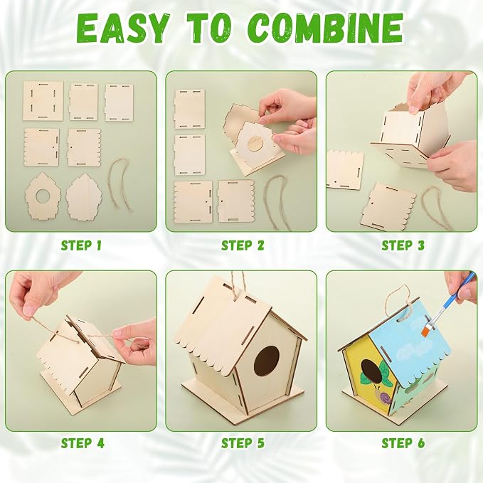 DoubleFill 24 Pack 4.33'' Wooden Bird House Craft Kit for Kids Spring DIY Birdhouse to Build and Paint Unfinished Hanging Birdhouse Bulk Spring Summer Bird Feeder for Class Creative VBS Crafts