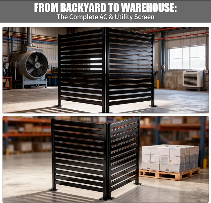 38" W x 63" H Narrow Privacy Screen Panels, Slim Wrought Iron Fence for Side Yard & Tight Spaces - Use as AC Unit Cover or Patio Divider