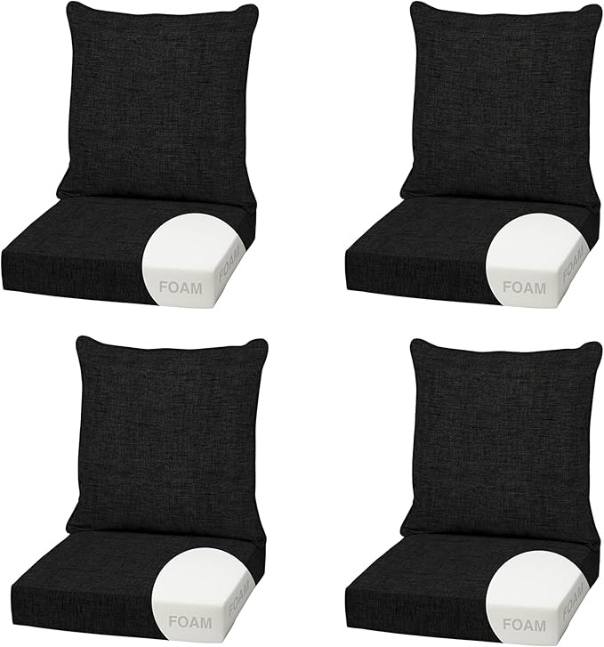Arden Outdoor Foam Deep Seat Cushion (4-Pack), 22x24, Premium High-Density Foam, Never Flattens, Weather-Proof for Patio Chair Sofa Couch, Black Leala
