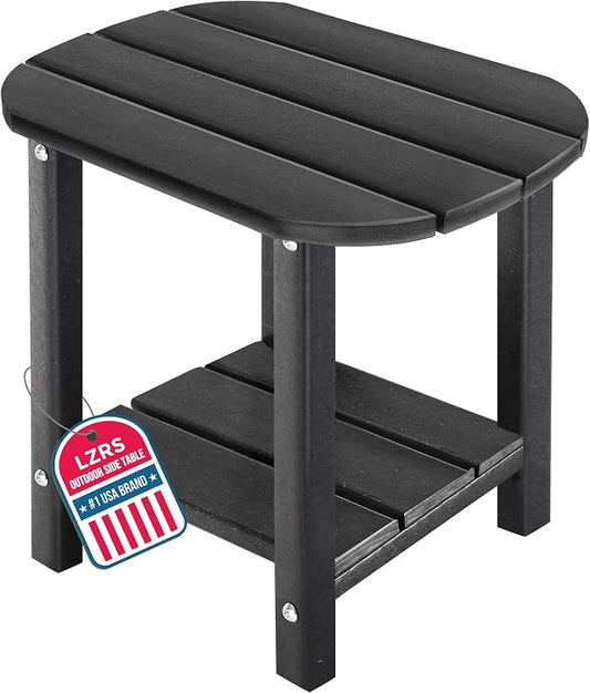 LZRS Patio End Table, Heavy Duty HDPE Outdoor Coffee Table with Wood Texture, Weatherproof Composite Table for Adirondack Chairs, Deck, Pool, Indoor/Outdoor, No Peeling Cracking(Black)