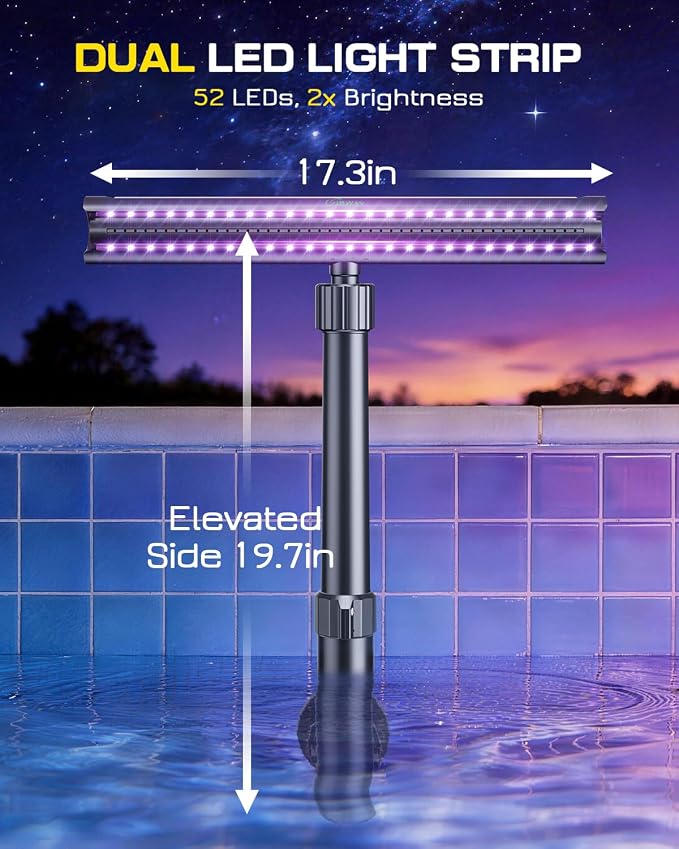 UIRWAY Solar Pool Fountain F5 Pro, Dual Light Strip 52 Ultra-Bright LEDs Unique Design, 10 Colors Pool Lights with 4 Modes, Remote Control, Adjustable Spray, Pool Fountain for Above & Inground Pools