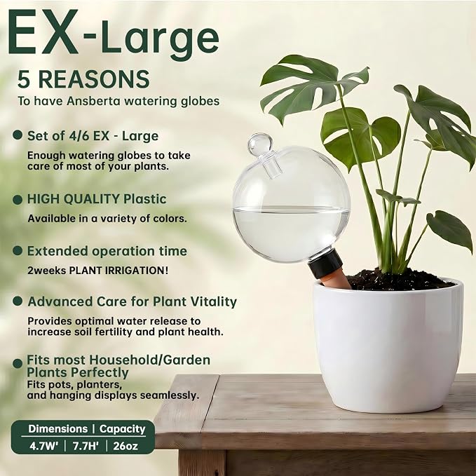 EX-Large Plant Watering Globes with Cover 26oz Top Fill Plastic Water Bulbs Self Watering Planter Inser, Slow Release Terracott, Plant Watering Devices for Plants, 4 Pack