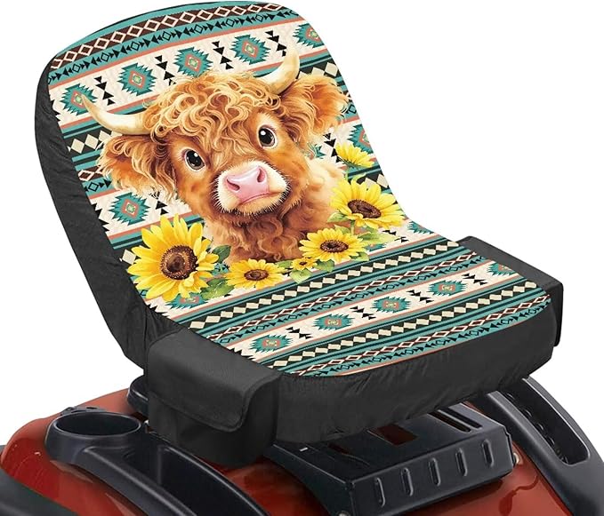 Aztec Riding Lawn Mower Seat Cover for Tractor Accessories Highland Cow Lawn Mower Seat Cover Protector Compatible with John Deere Cub Cadet, for Kubota