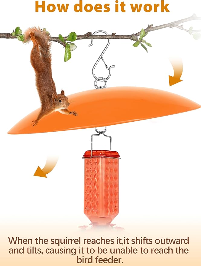 13" Bird Feeder Rain Guard, Hummingbird Feeder Shade Dome Cover, Hanging Baffle for Bird Feeder Pole,Smart Birds Feeder's Umbrella(Translucent Orange), 2 Pack