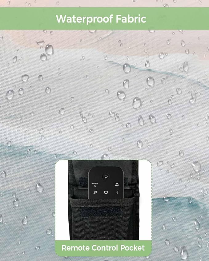 Summer Beach Outdoor TV Cover, 36 to 39 Inches Weatherproof & Waterproof, Ocean Coastal Outdoor Enclosure with Remote Control Pocket, Seaside Nautical Aqua Beige TV Screen Protectors