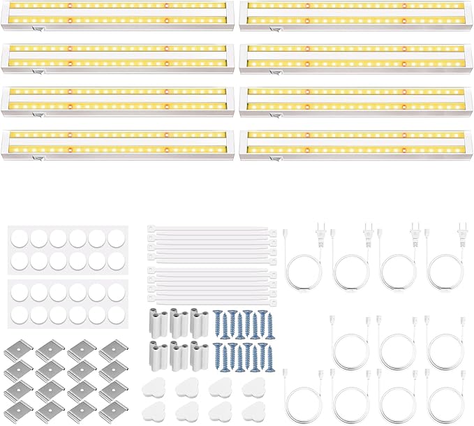 FOXGARDEN Grow Lights for Indoor Plants, 1FT 64W (8×8W) Full Spectrum LED Plant Growing Lamp, Grow Light Strip, Plug and Play, Linkable, Separate Switch, 8-Pack