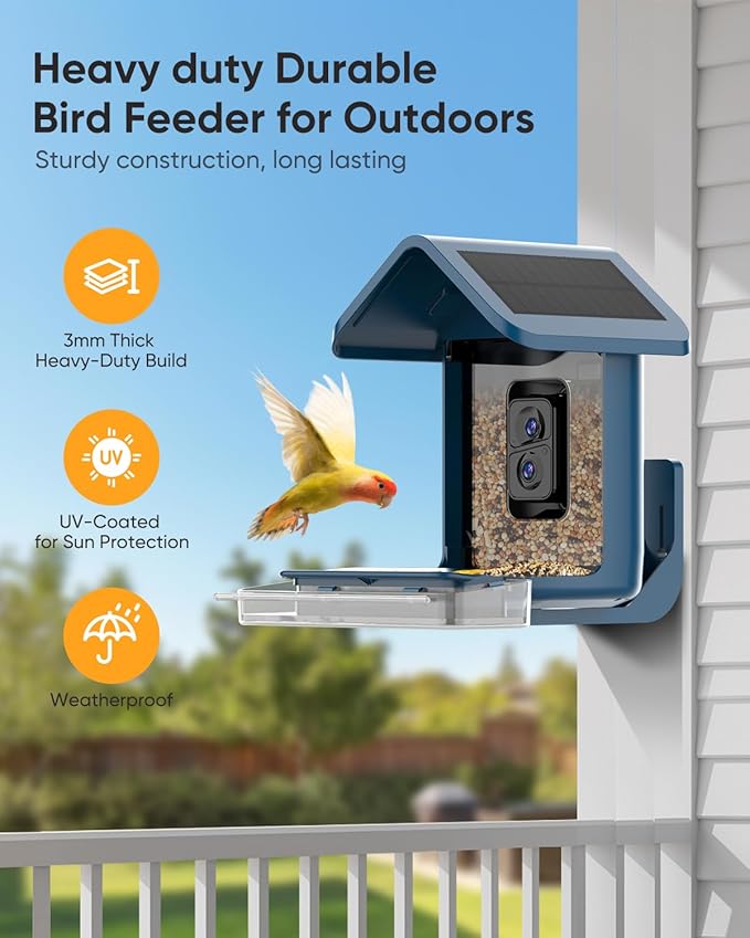 Bird Feeder with Camera Solar Powered : Smart Camera Bird Feeder 2K Live Feed Cam for Outdoor Backyard - Ai Identify Auto Capture Videos Pictures, Gifts for Birdlover Mom Dad, 2.5GHz WiFi