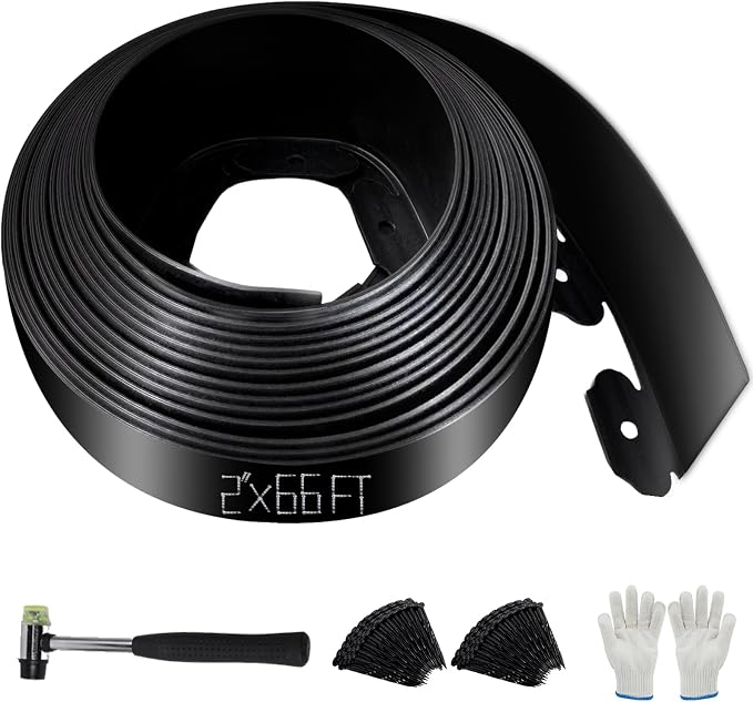 No Dig Landscape Edging 66FT, 2 Inch Plastic Edging for Landscaping with 200 Spikes, for Garden, Lawn, Flower Beds and Yard, Black