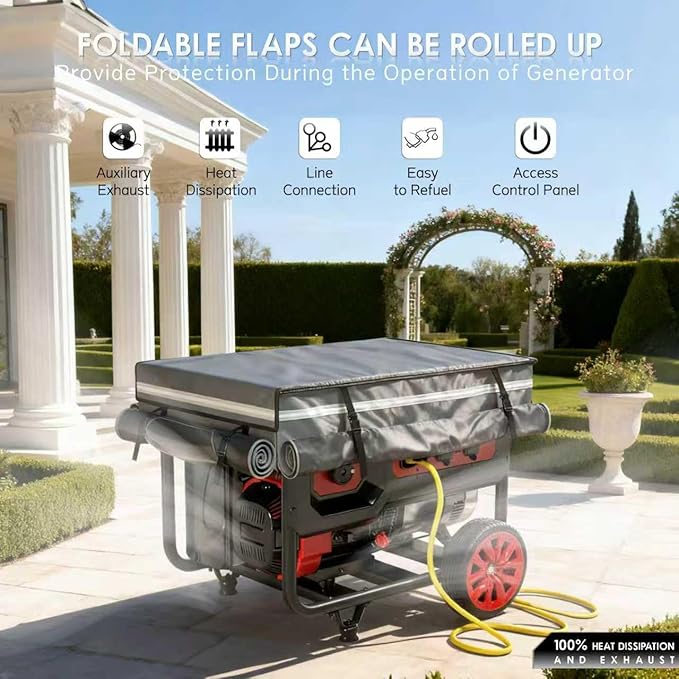 Generator Covers While Running, Universal Generator Cover, 600+210D Double Layer Production, Heavy Duty and Waterproof, 28 "L x 20" W x 20 "H, for 3000W-5000W+ Frame Type Generators, Grey