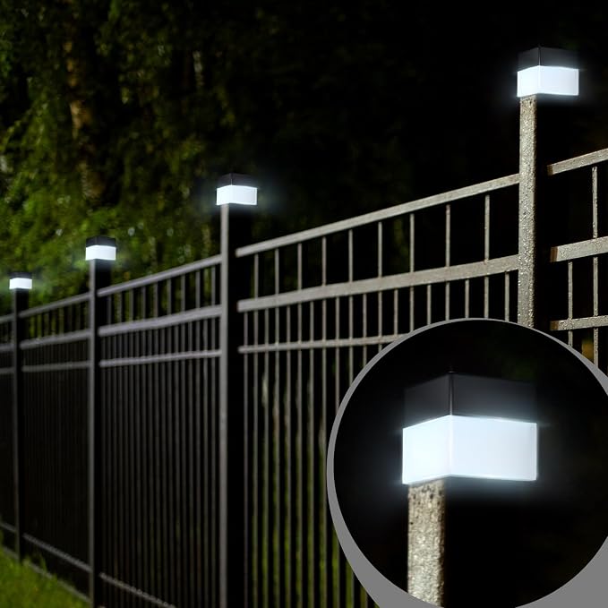 Tujoe Solar Post Cap Lights Fence Post Solar Lights 2in x 2in (5cm x 5cm)(White,16 Pack)