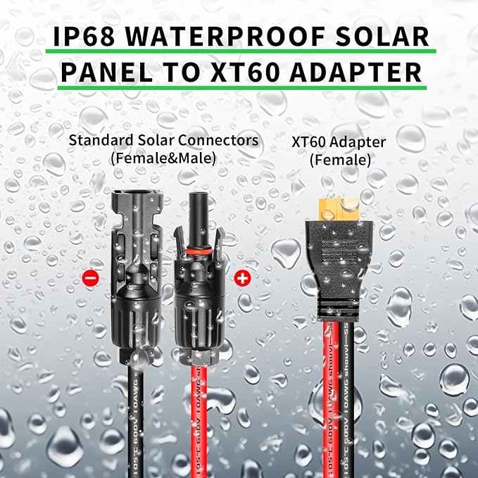 Ansoufien Solar Panel Connector to XT60 Connector Cable 5FT, 10AWG Solar to XT60 Charge Extension Cable XT60 (Plug Female) Cable for RV Folding Solar Panel, Portable Power Station, Solar Generator