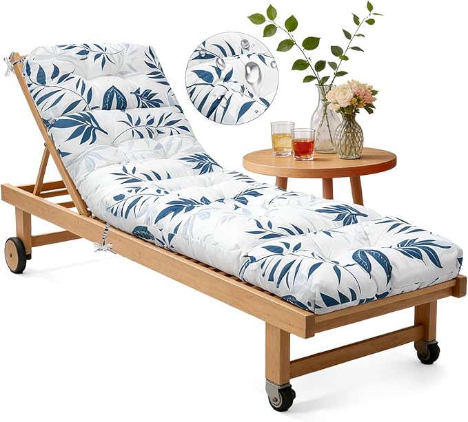 Waterproof Outdoor Lounge Chair Cushions 74.8 x 22 x 4.7 Inches，Chaise Lounge Chair Cushions Replacement for Outdoor Furniture with Ties, Thickened Patio Pool Bench Lounge Chair Cushions