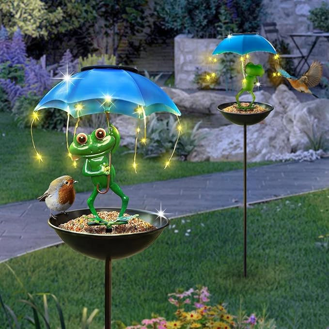 Solar-Powered Bird Feeder with LED Frog Light - Vibrant Garden Decor, Weatherproof Fun Feeding Device (Frog)