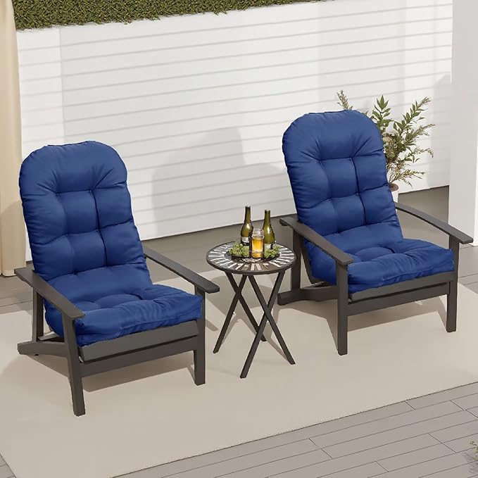 Adirondack Chair Cushion Set of 2 Thick Indoor/Outdoor Rocking Chair Cushion with Elastic PP Cotton Water-Resistant Patio Furniture Cushions High Back Seat Pads for Porch Yard Lawn Chairs 44x19x4