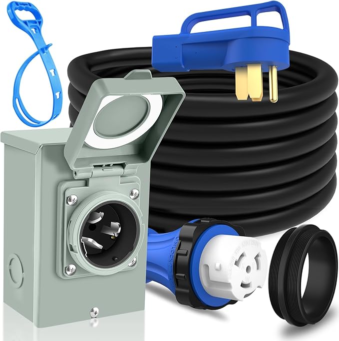 PAULINN 50 Amp Generator Cord 15FT & Power Inlet Box, NEMA 14-50P/SS2-50R Twist Lock Extension Cord with NEMA SS2-50P Generator Inlet, ETL Listed, Weatherproof, Emergency Power Combo Kit