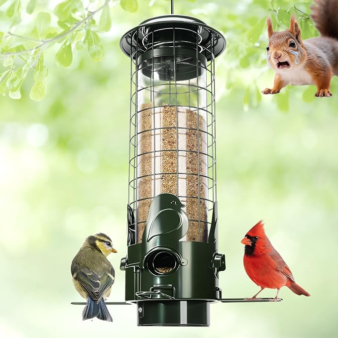 Metal Squirrel Proof Bird Feeder Green + Metal Squirrel Proof Bird Feeder Red