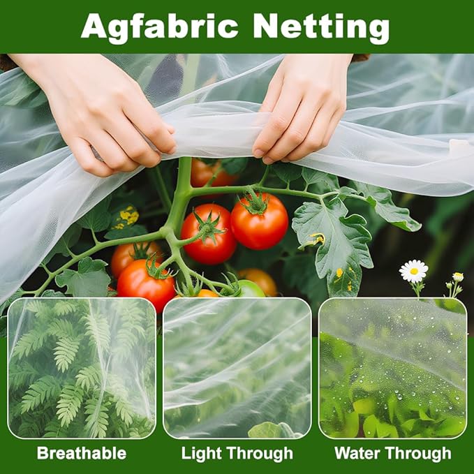 Agfabric Garden Netting 9.8X 49.2 FT Insect Pest Barrier Bird Netting for Garden Protection,Row Cover Mesh Netting for Vegetables Fruit Trees and Plants,White