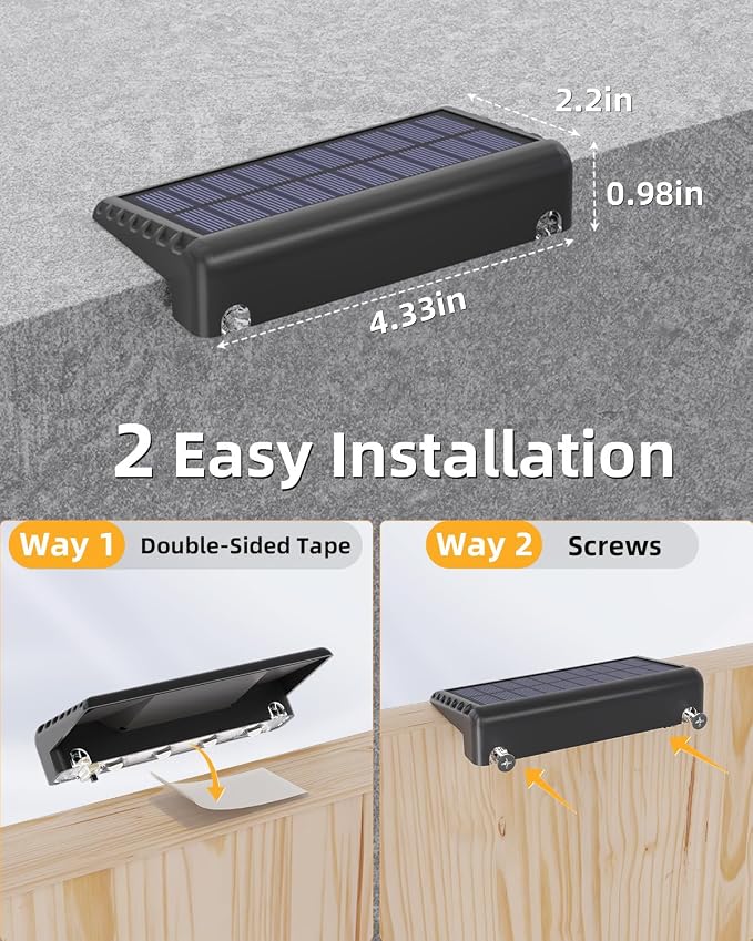 VOLISUN Solar Deck Lights 20 Pack, Warm White Glow LED Large Size Lamp, IP65 Waterproof Step Lights Outdoor for Deck, Step, Fence, Railing, Wall and Stairs (Black)