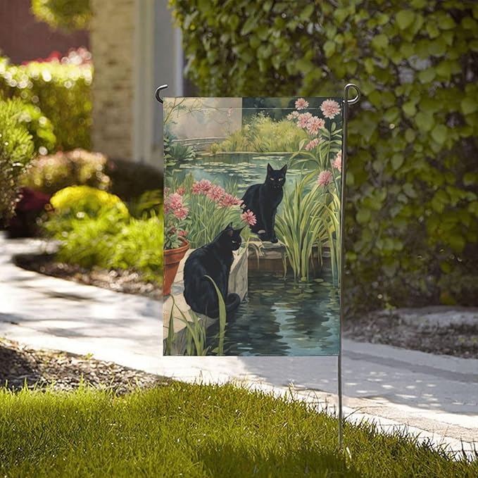 Delerain Black Cats Garden Flag, 12.5 x 18 Inch Double Sided Design Weather Resistant Indoor & Outdoor Decoration Small Banner for Home Yard Lawn Patio Office