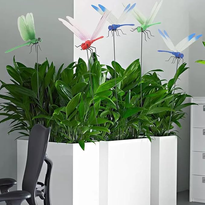 12Pcs Dragonfly Clip, DIY Dragon Fly Clips, Fake Dragonfly Garden Outdoor Decor, Plastic Dragon Fly Plant Pot Decorations with Pliers & Clips(Large)