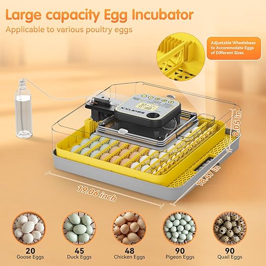 IBKINXX Incubator for Hatching Eggs-48 Egg Capacity, 2026 Newly Upraded Auto Egg Turner & Auto Precision Humidity Control System, 360° Clear Viewing for Chicken, Duck and Quail Eggs (Yellow)