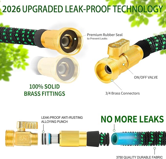 Expandable Garden Hose - 150 ft Expanding Water Garden Hoses, No Kink Lightweight Flexible Hose with 3/4" Solid Fittings and 4-Layer Latex Cores - 150ft Retractable Stretch Car Washing Pipes