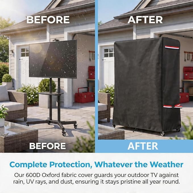 48 Inch Waterproof Outdoor TV Trolley Cover,Heavy Duty 600D Rolling TV Stand Cover with Zipper for 45-50 Inch TV,Patio TV Protector Covers for Portable TV Stand On Wheels,48"Lx15"Wx55"H
